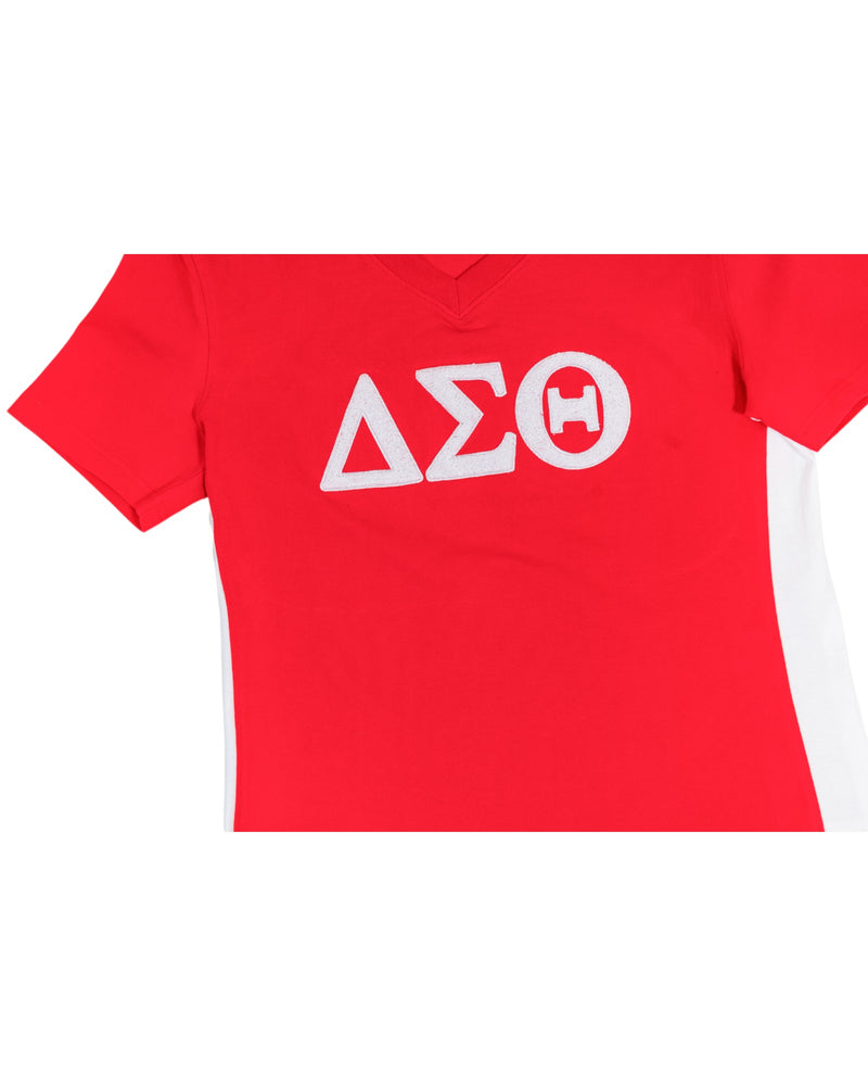 Delta Sigma Theta V-Neck Chenille Tee Red