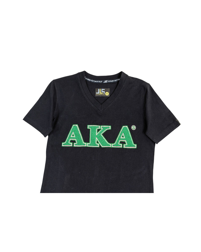 AKA Black Chenille V-Neck Tee