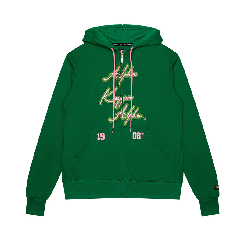 Alpha Kappa Alpha “By Culture By Merit” Embroidered Zip Hoodie