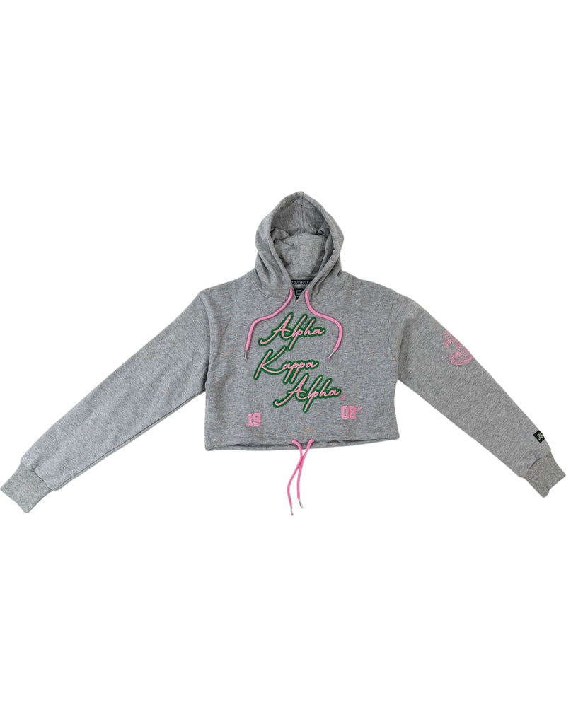 AKA Crop Hoodie Embroidered Gray