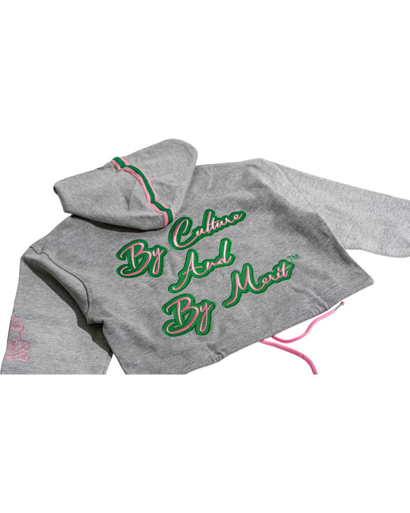 AKA Crop Hoodie Embroidered Gray