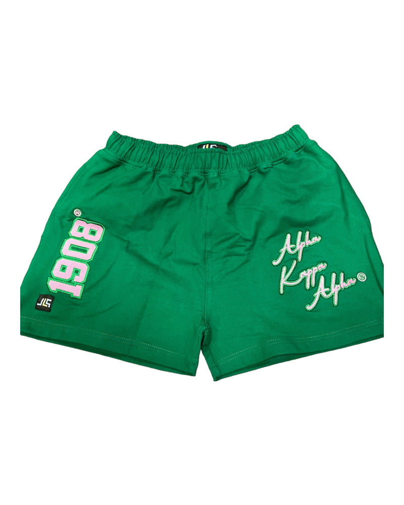 ΑΚΑ Embroidered Script Shorts Green