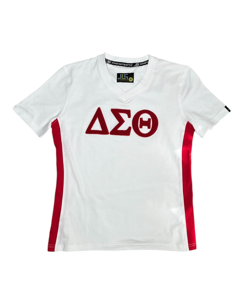 Delta Sigma Theta V-Neck Chenille Tee White