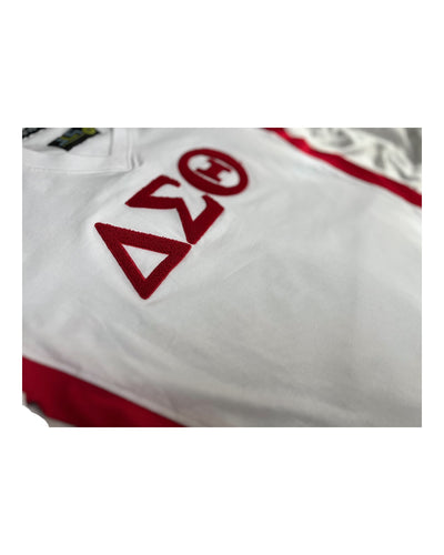 Delta Sigma Theta V-Neck Chenille Tee White