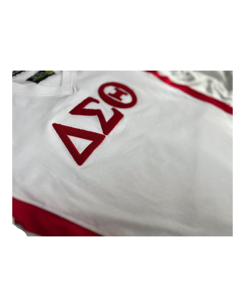 Delta Sigma Theta V-Neck Chenille Tee White